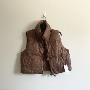 Soft lightweight brown puffy puffer vest jacket